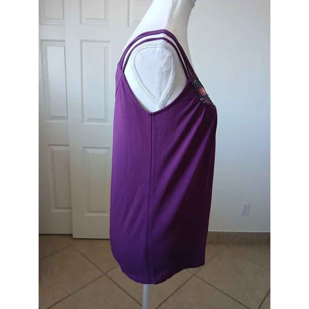 Amass‎ Womens Tank Top Purple Size 2 Sequin Accents Sleeveless Casual Summer